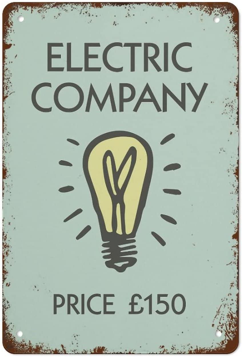 Szhmz Women's Colour-1594 Metal Tin Sign Vintage Monopoly Inspired Electric Company Wall Decor Retro Posters Hanging Plaque Home Bathroom Bar Diner Club Pub Parlor Gift For Men 8X12 Inch