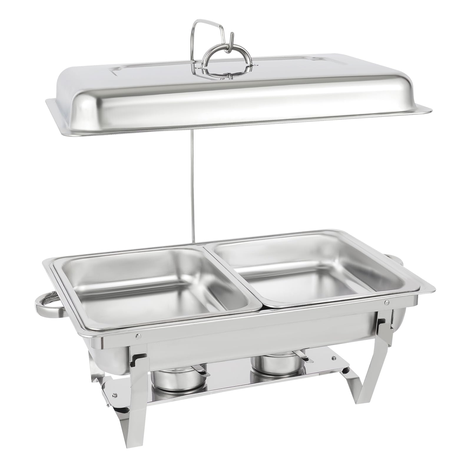 9L 2 Grid Chafing Dish Profi Set, Edelstahl Warmhaltebehälter, Speisewärmer mit Haken zum Aufhängen des Deckels, für Catering, Buffet (2 Grid)