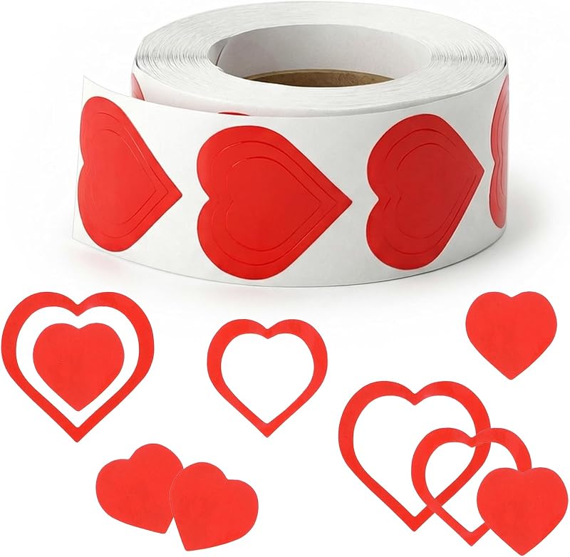 Roll of 500Pcs Tanning Stickers for Body, Heart Tanning Bed Stickers, Self Adhesive Body Sunbathing Tannings Sticker for Summer Beach Spray Tan Sticker for Indoor Salon Supplies(Heart Pattern)