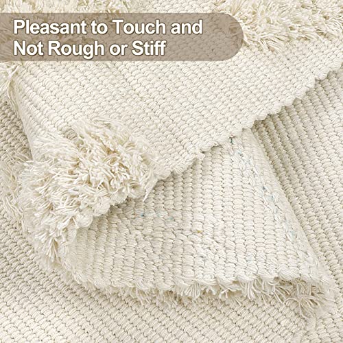 Leevan Boho Leaf Rug 2'X4.3', Washable Entryway Rug, White Woven Kitchen Rug Cotton Soft Front Door Mat, Durable Spring Door Mat Tufted Plants Rugs For Bedroom/Laundry, Farmhouse Front Porch Decor Rug #TOP3