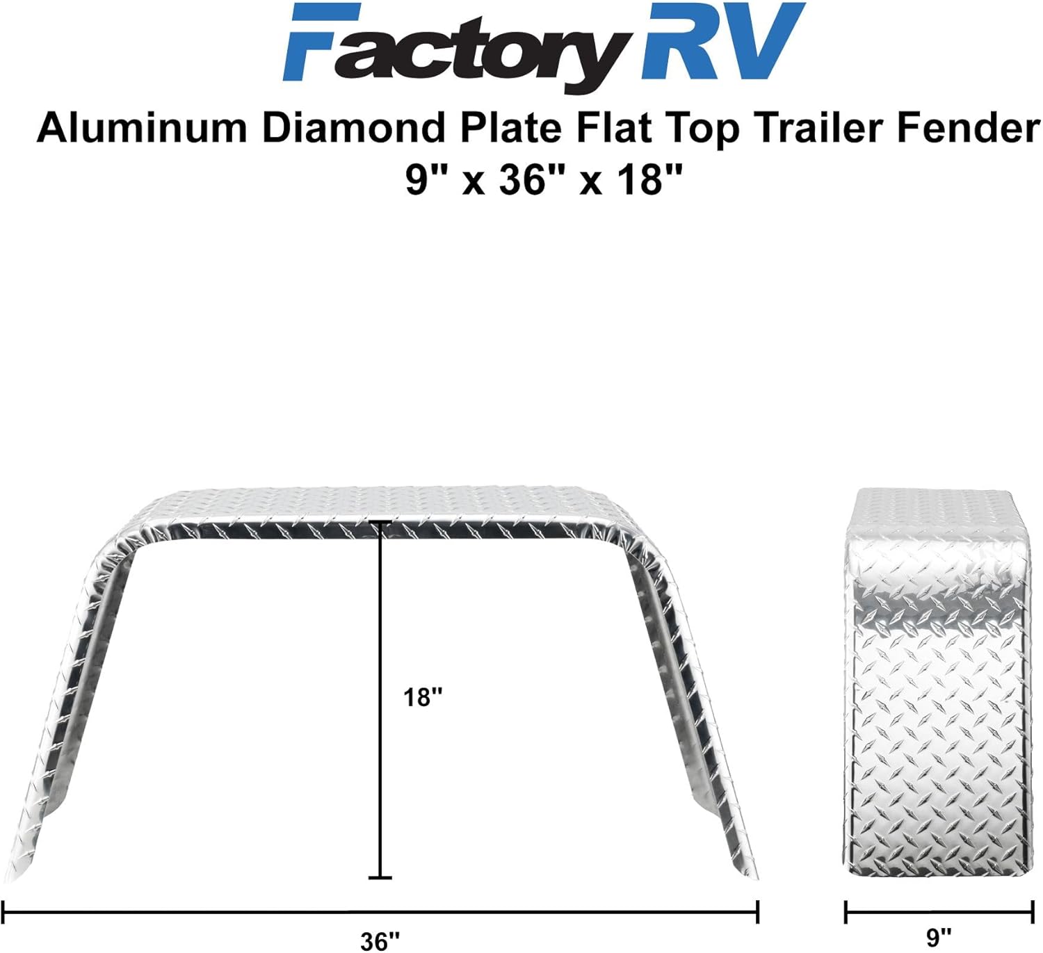 Tough Grade Aluminum Diamond Plate Flat Top Fender 9" X 36" X 18" | Car Hauler Trailer | Cargo Trailer | Utility Trailer | Landscape Trailer