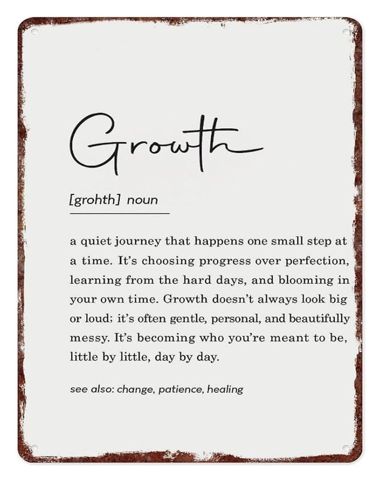 ZDVHOMCB Vintage Metal Sign Growth Definition Motivational Quote Aluminum for Home Living Room Bedroom 8 X 12 in