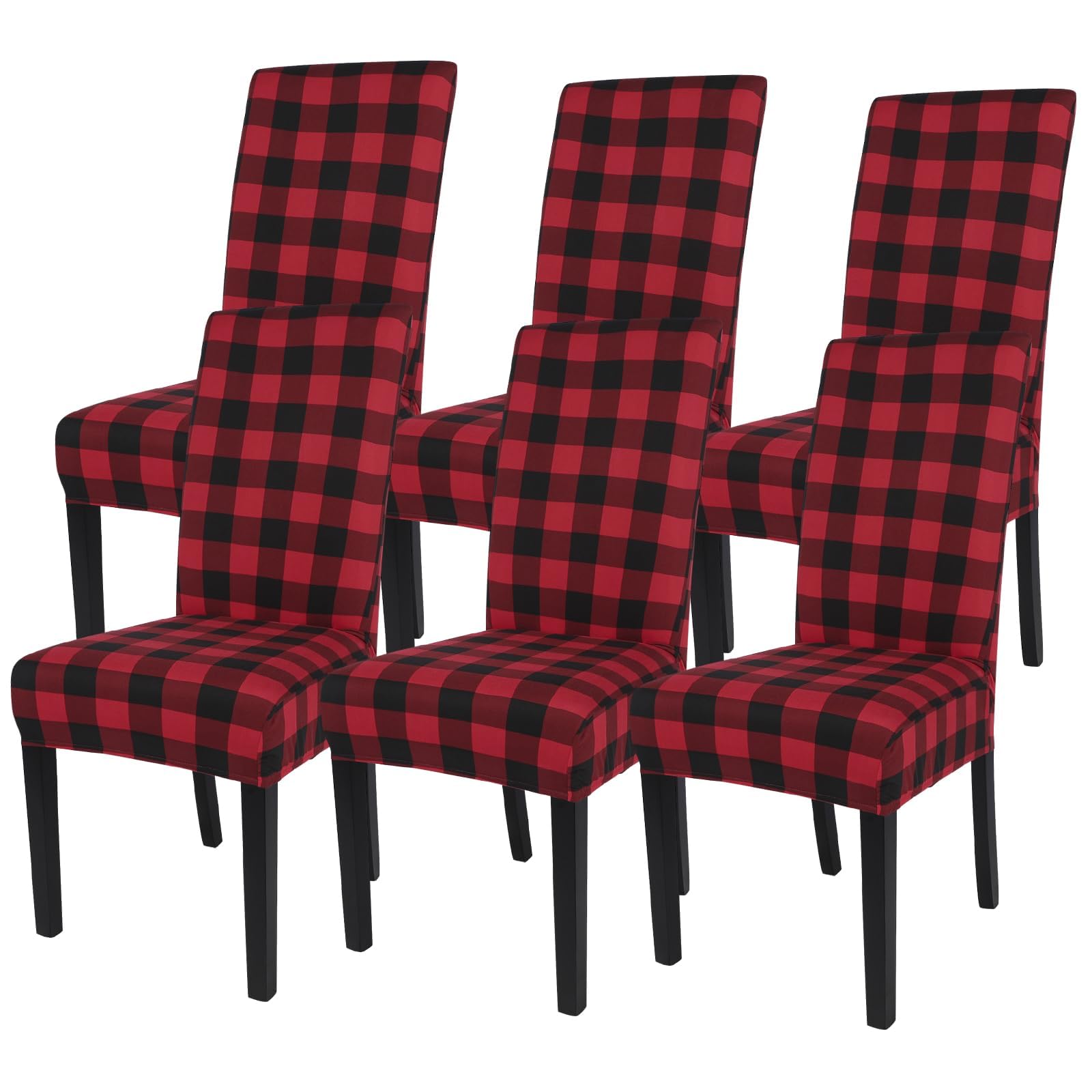 SearchI 6 fundas elásticas para sillas de Navidad, fundas protectoras para sillas de comedor, fundas de elastano para decoración de Navidad, decoración del hogar, ceremonia (cuadros escoceses)