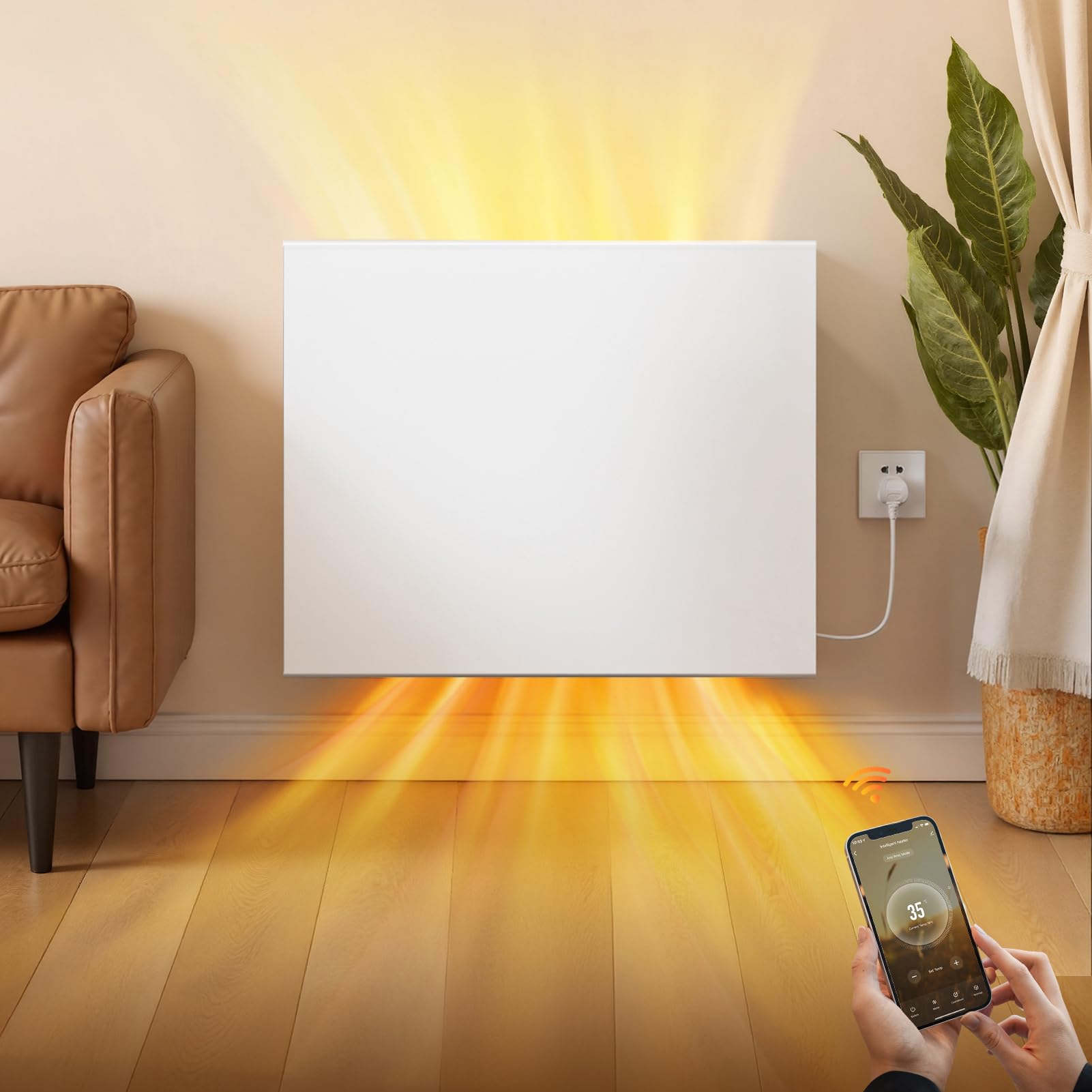 KOMORE Electric Convector Radiator for Home, WIFI App or Voice Control Panel Heater, Bathroom Safe Radiators, 3 Modes, Smart Thermostat, 24h/7d Timer, Child Lock, Wall Mounted or Free Standing, 1000W