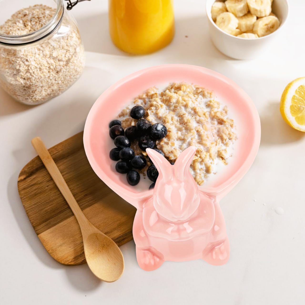 DOITOOL Easter Bunny Candy Bowl, Ceramic Rabbit Serving Dish for Snack Dessert Salad Spring Table Centerpiece Decor (Pink，1PC)