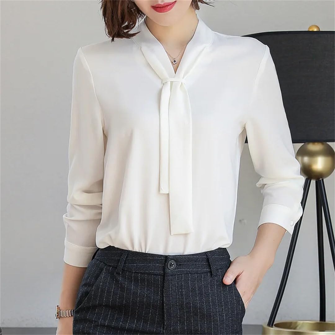 Blusas de manga larga para mujer, estilo formal, ajustadas, de gasa, para oficina