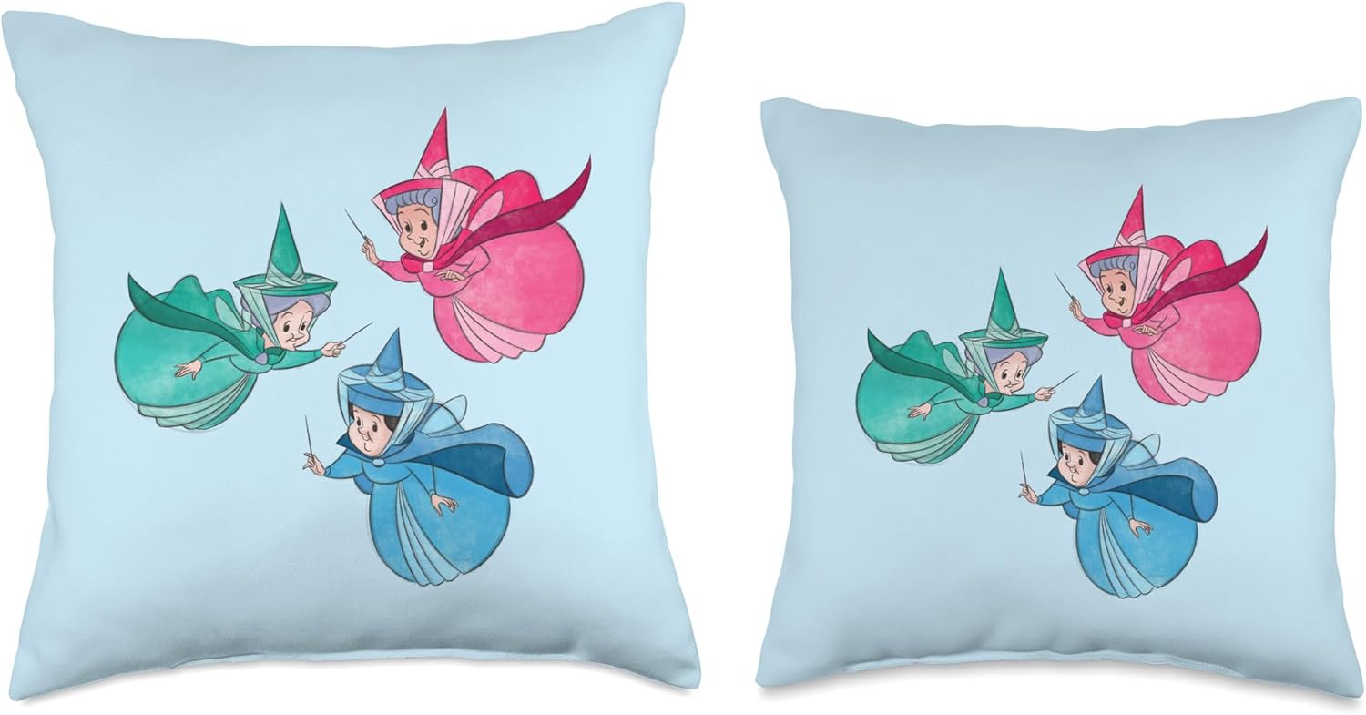 Disney Sleeping Beauty Good Fairies Flora Fauna Merryweather Throw Pillow