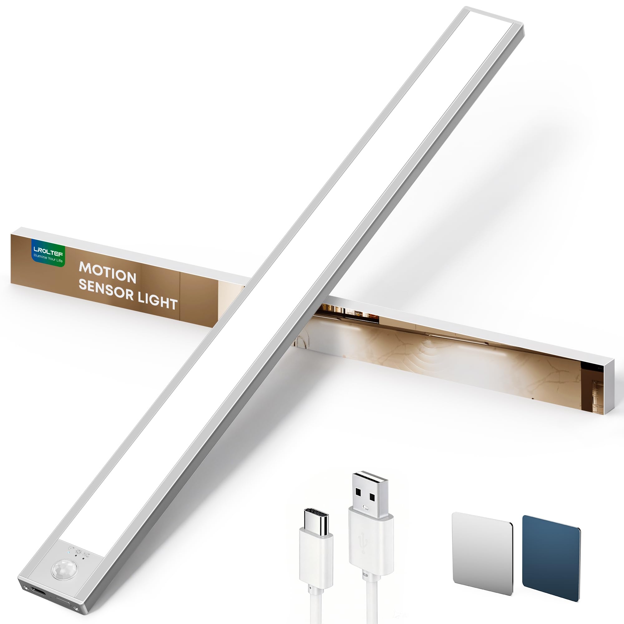 Schrankbeleuchtung Led Lampe mit Bewegungsmelder - Schranklicht Unterbauleuchte Küche Licht Leiste Aufladbar Magnetische - Dimmbar Treppenlicht Vitrinenbeleuchtung | 1 Stück