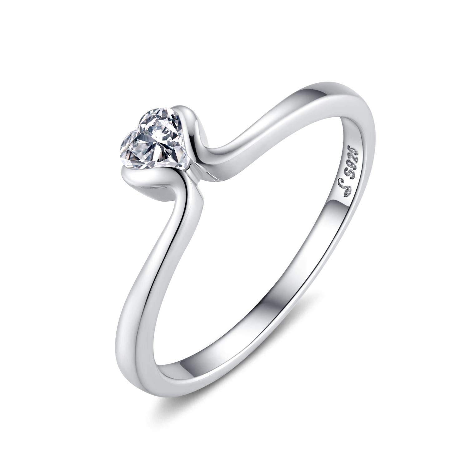 Qings 925 Sterling Silver Ring Rose Gold Engagement Heart