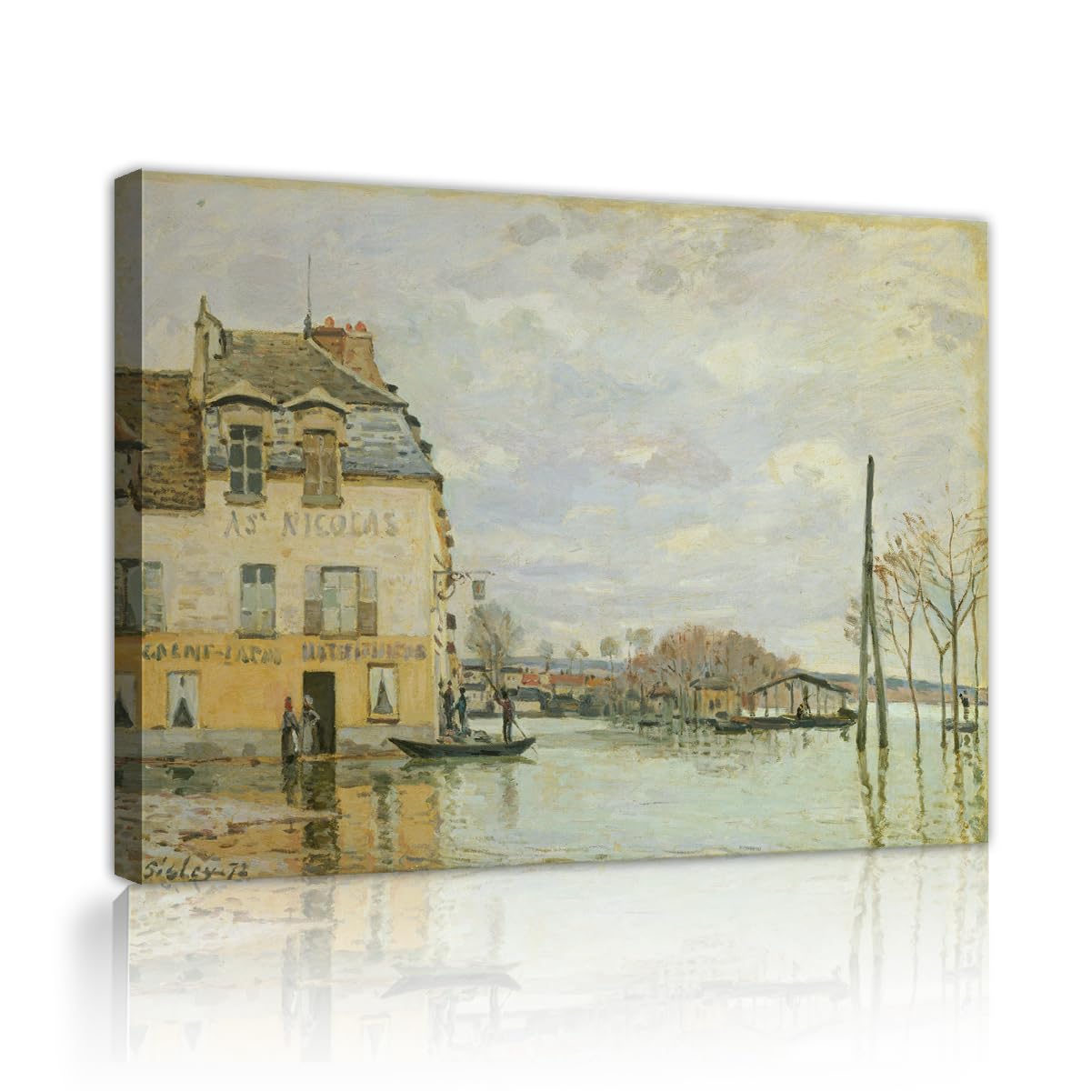 TOANGWALL Classic Flood Landscape Canvas Wall Art Parlor Alfred Sisley Flood at Port Marly Famous Painting Framed Artwork for Cafe Decor 50x60cm