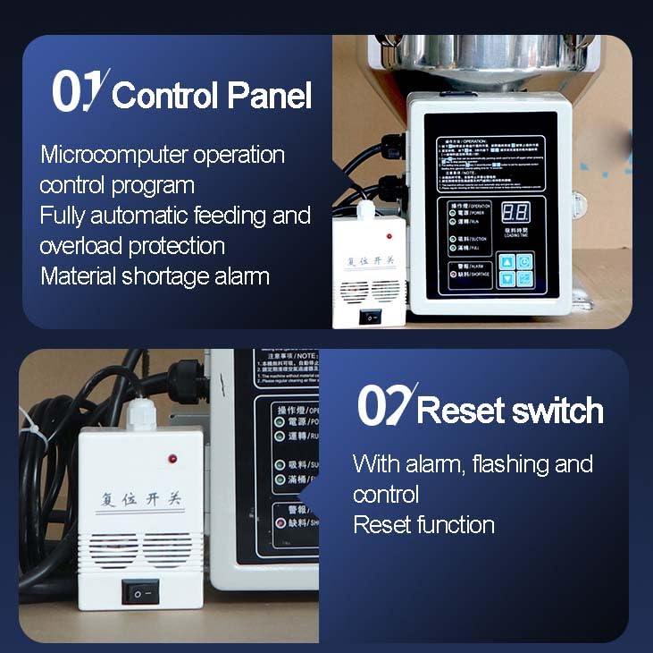 Máquina alimentadora al vacío - Cargador automático de succión, 220 V, 1,1 kW, 250 kg/h, control por microordenador, alarma de material para pellets de plástico, granos, soja, maíz