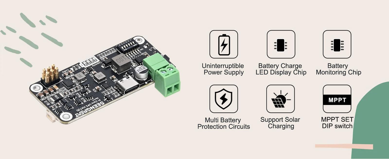 UPS Hat (B) for Raspberry Pi Zero, Solar Input 5V~24V, MPPT Charging, 5V Regulated Output, Smart Ba-ttery Management, Uninterruptible Power Supply for Raspberry Pi Zero Projects