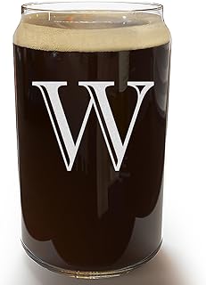 Etched Monogram 16oz Can Glass for Soda or Beer (Letter W), A-Z Personalized gifts for men, Customized coffee glasses, Custom Initial, Birthday gift for Men Her Brother Husband