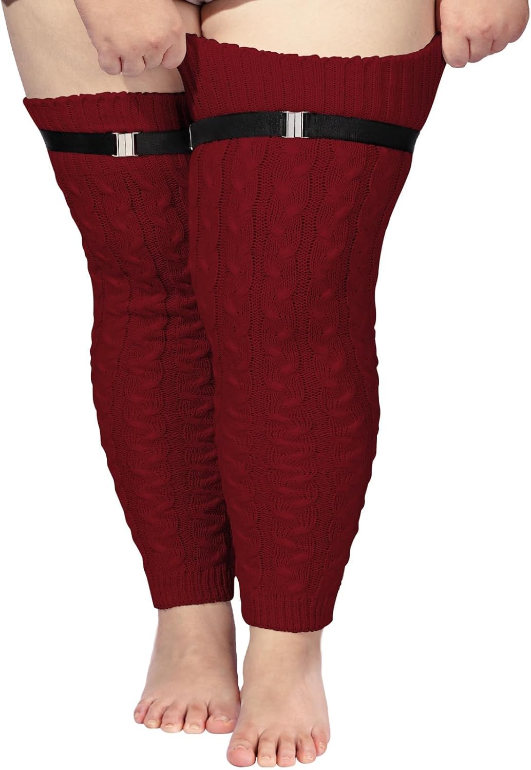 Moon Wood Plus Size Extra Long Leg Warmers for Women Winter Knitted Over Knee Thick Thigh High Socks Footless