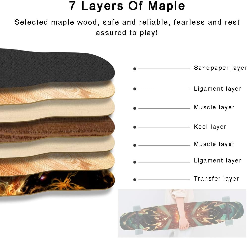 Longboard 46 Inch Skateboards Deck, Pro Complete Long Board Skateboard Cruiser for Beginners Men Girls Teens Adults, Premium Double Kick Dance Skateboard for Extreme Sports