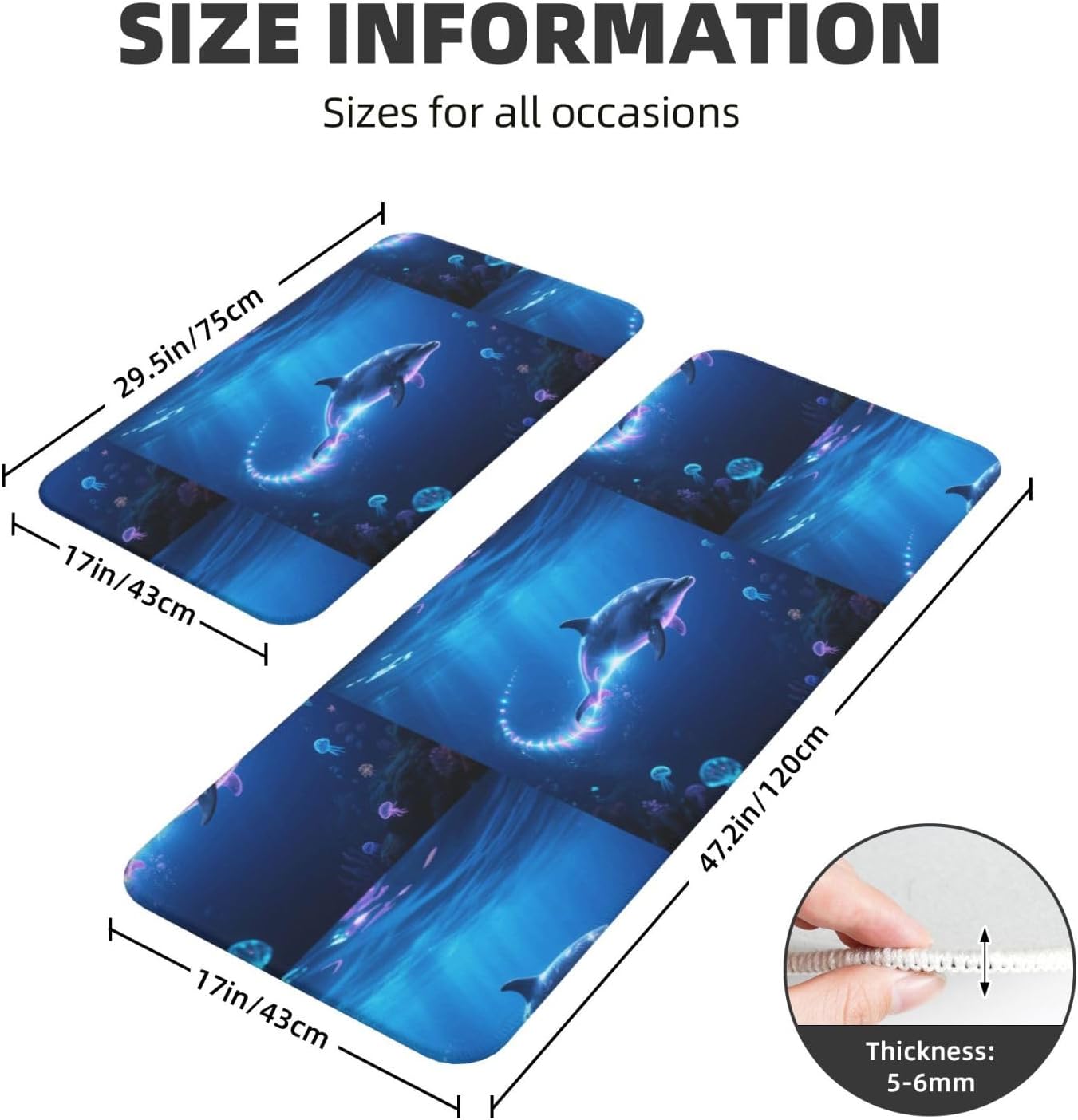 Laser Dolphin、 Kitchen Rugs Set of 2, Cushioned Anti-Fatigue Kitchen Mats for Floor, Waterproof Comfort Standing Mat Absorbent Velvet Kitchen Runner Rugs 17"x30"+17"x47"