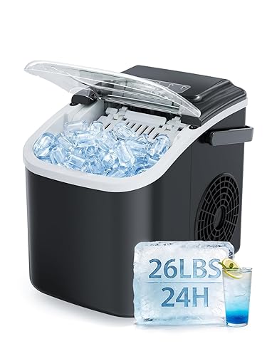 Countertop Ice Maker, 26lbs/24H Portable Ice Maker with Handle, 8