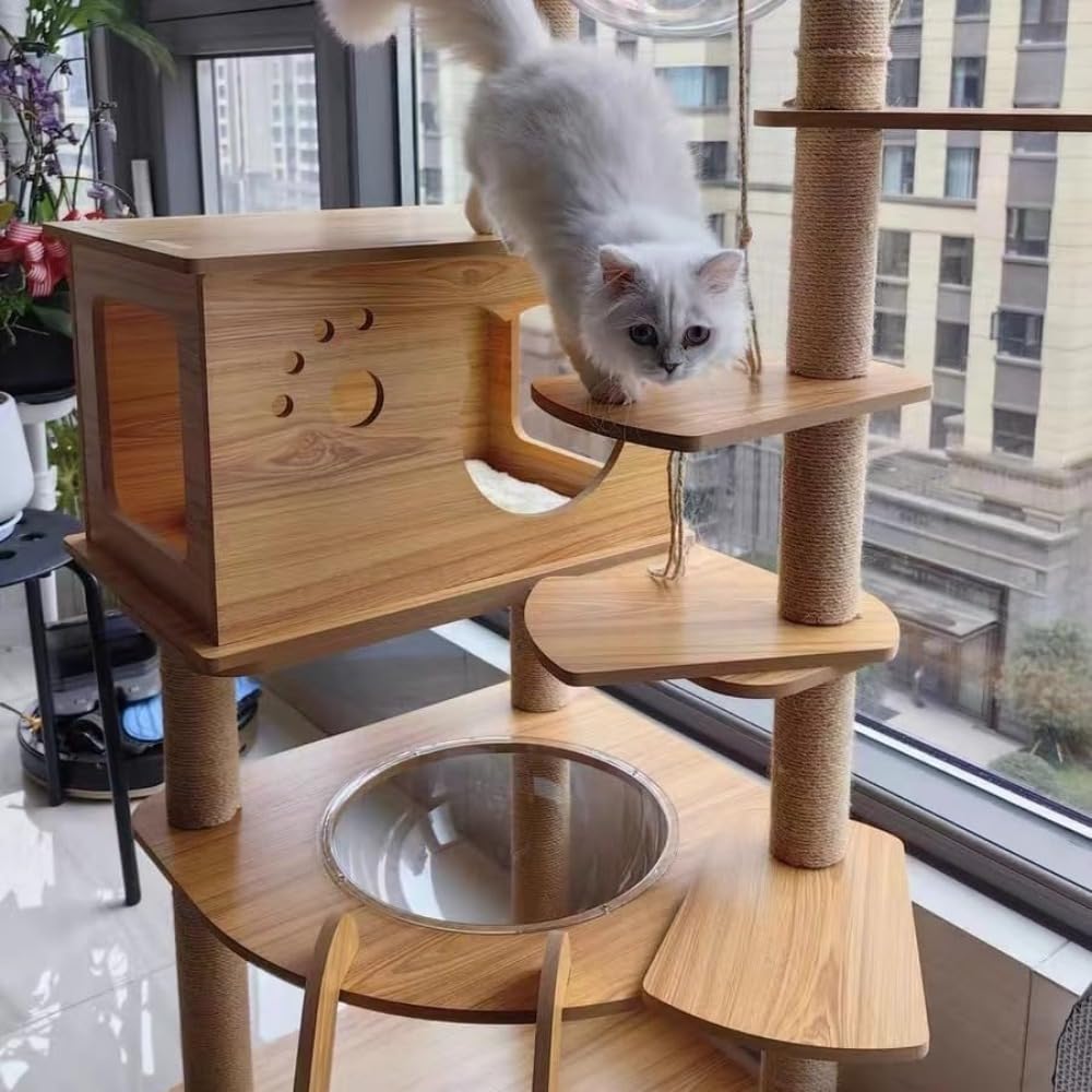Amazon | 「FLYKING」猫タワー キャットタワー 爪研ぎ 透明宇宙船 頑丈