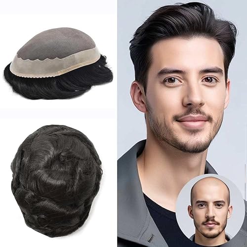 Miniatura 1 de Mono tupé fino para hombres NPU alrededor de la pieza de cabello 8 x 11 pulgadas para hombre Toupee reemplazo de cabello humano para hombre, sistema