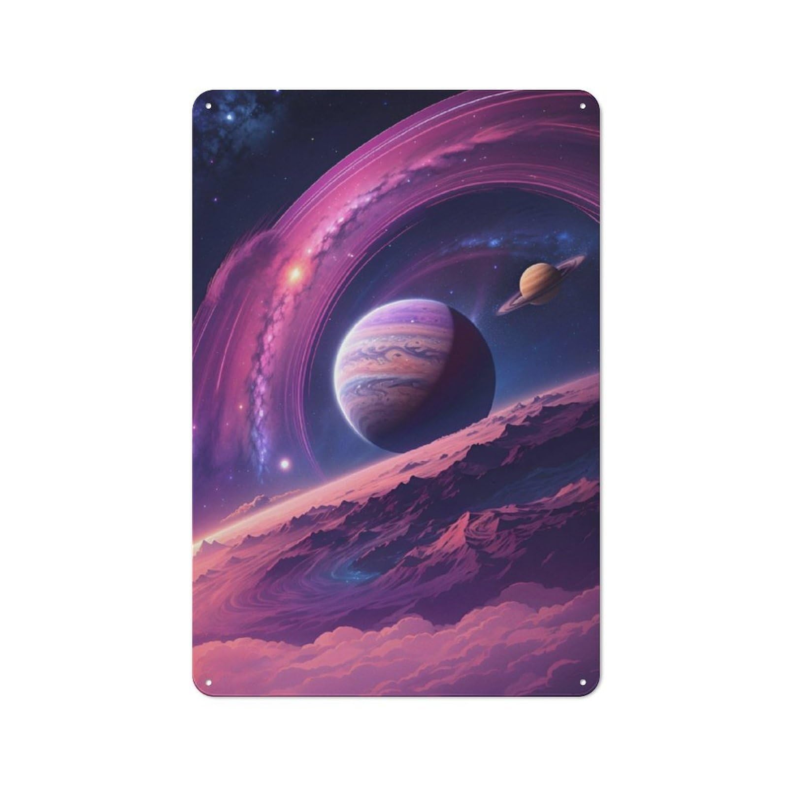 Junmoney The Purple Planet Tin Wall Plaque 30X20cm With For Workshop Wall, Suited To Makers And Diy Enthusiasts