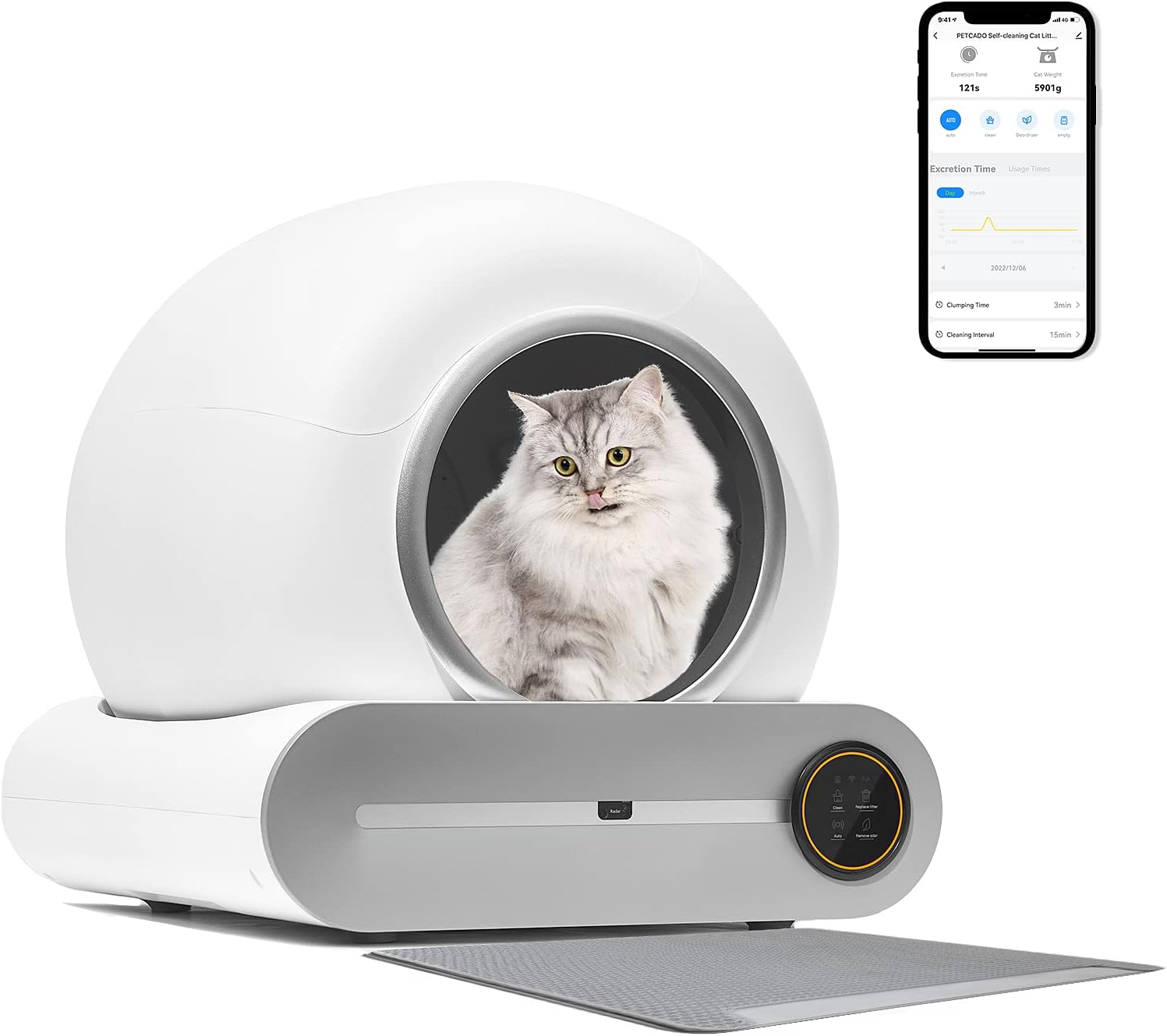 Automatic Cat Litter Box, 65+15L Extra Large No Scooping Self-Clean Cat Litter Box Robot with Sensors Safety Protection/Deodorisation/APP Control/Large Capcity for Multiple Cats, from 2 to 17LB