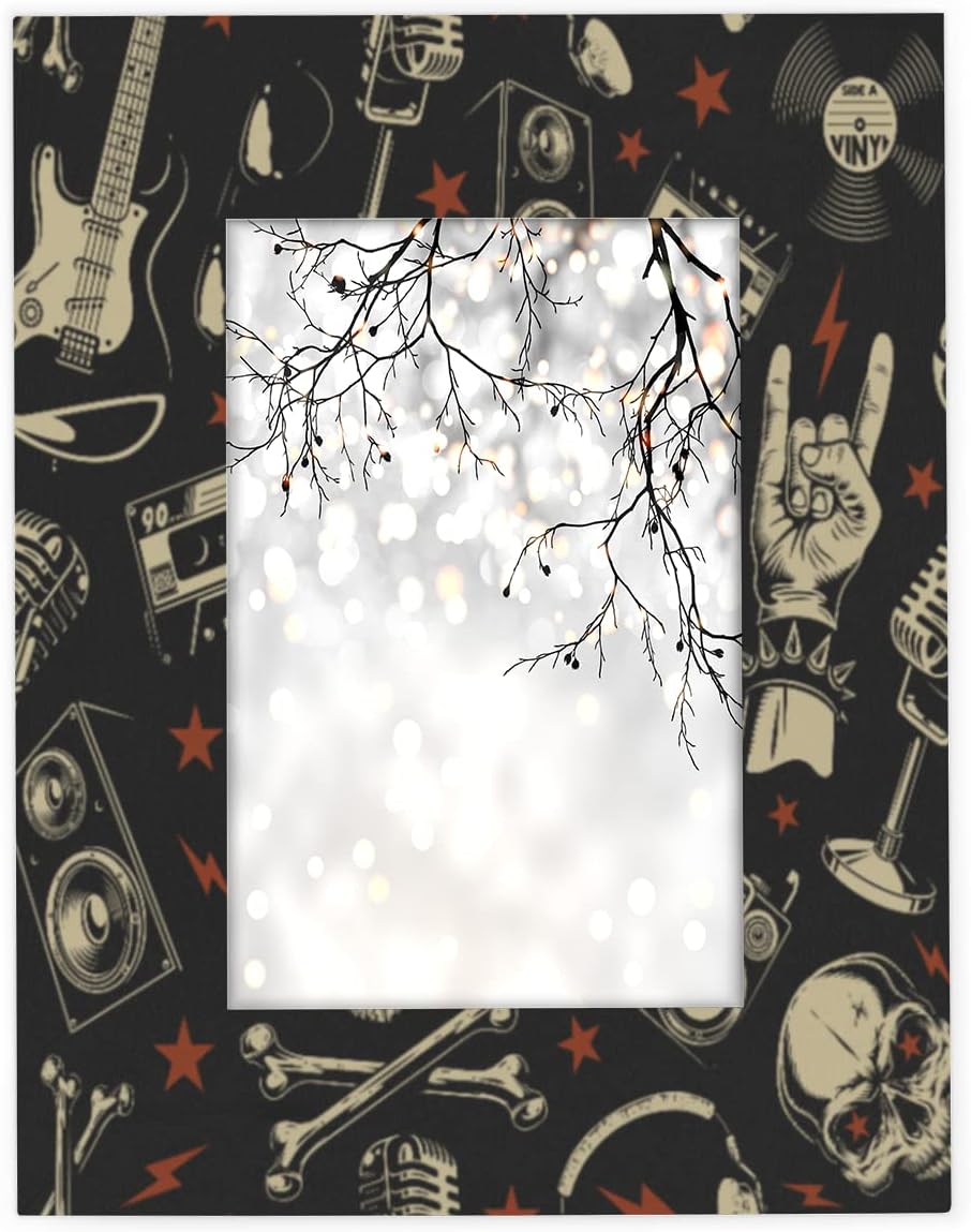 Rock Roll Skull 8x10 Picture Frame Fits Display 5x7 or 8x10 Photos Punk Skull Wooden Photo Frame for Display Desktop or Wall Home Decor Picture Frame
