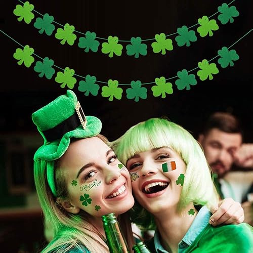Miniatura 5 de JOZON Paquete de 3 guirnaldas de trébol de fieltro para el día de San Patricio, decoración de trébol de la suerte, decoración de fiesta del día de