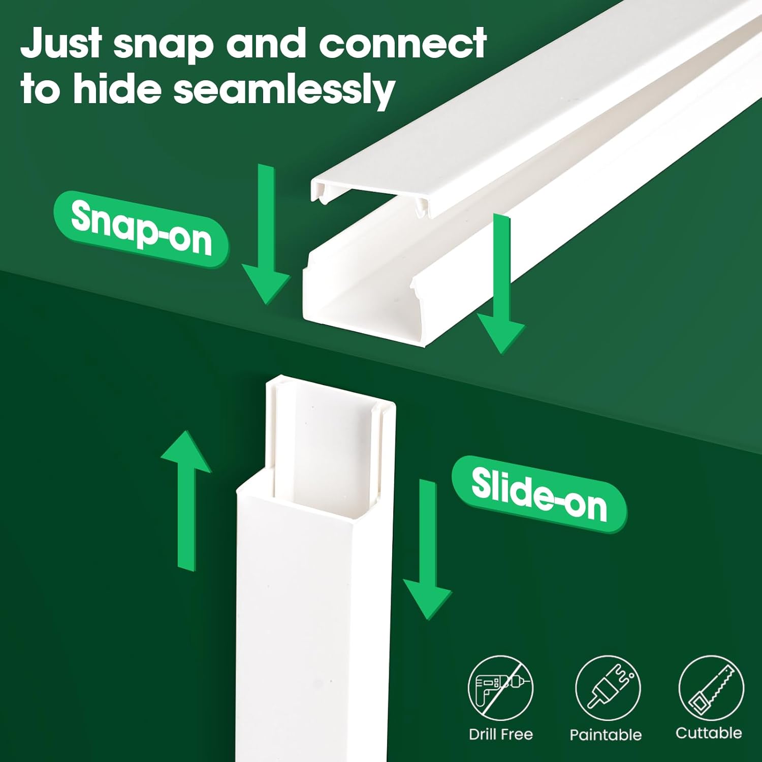 AZEN Cord Hider Kit, 630in Cord Covers for Wires on Wall, Paintable Wire Covers for Cords on Wall, Self-Adhesive Cable Hider Cord Organizer, 40X L15.75in X W0.96in x H0.57in