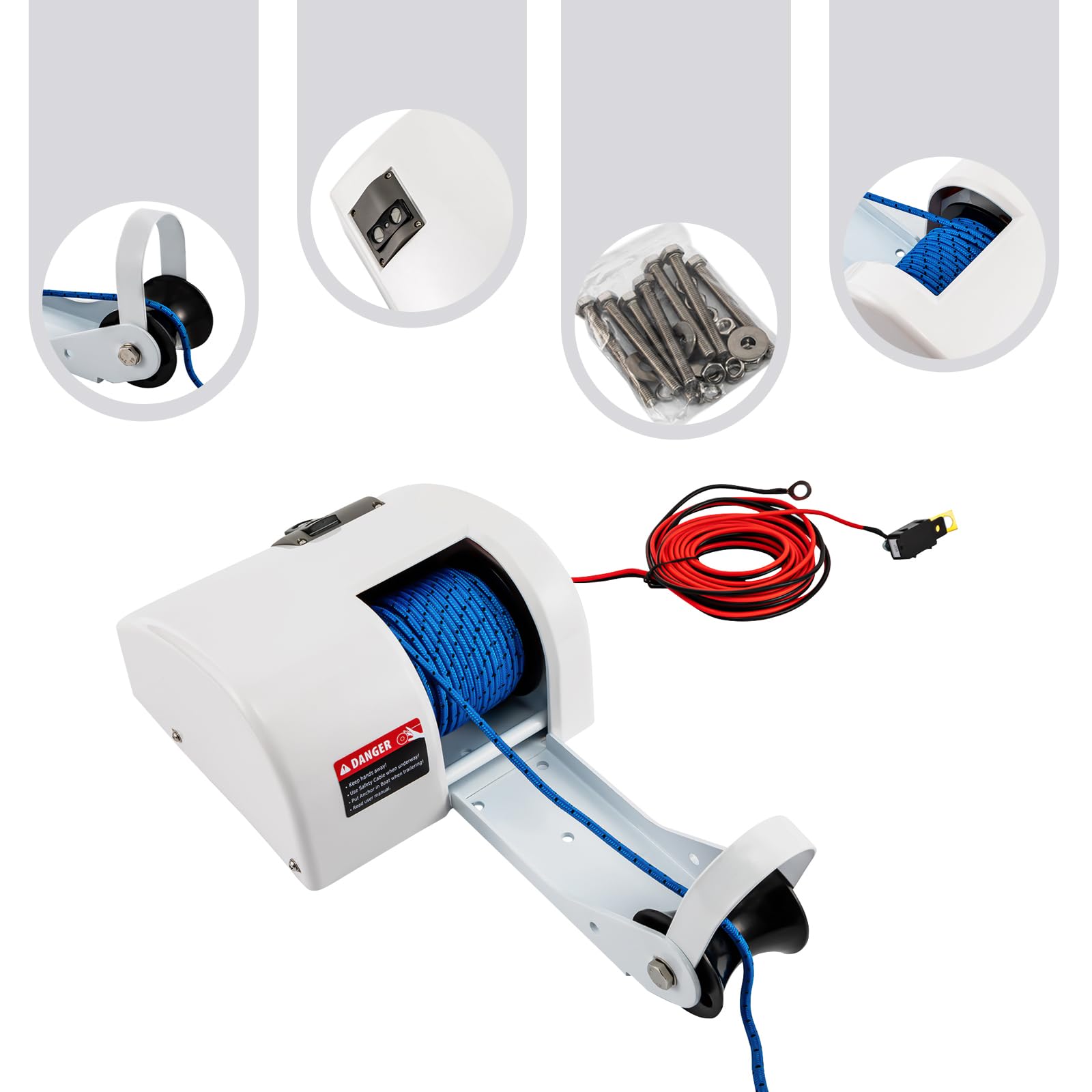 Molinete eléctrico, cabrestante de ancla de agua salada, cabrestante eléctrico, ancla de agua dulce y salada, para barcos con control remoto inalámbrico, molinete de ancla, 12 V, 45 lbs, 70