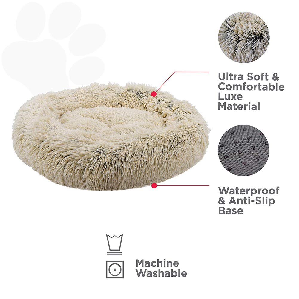 Rundes Kuschelbett für Hunde und Katzen, warmes Plüsch, waschbar, für mittelgroße und große Hunde, 80 cm, Beige