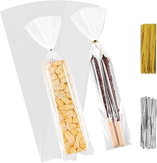 Clear Cellophane Plastic Bags, Clear Treat Bags with Twist Ties, 100Pcs 3x11Inch Clear Pretzel Bags, Candy Bags Cookie Bags Plastic Clear Goodie Bags for Gift Wrapping, Bakery, Party Favors