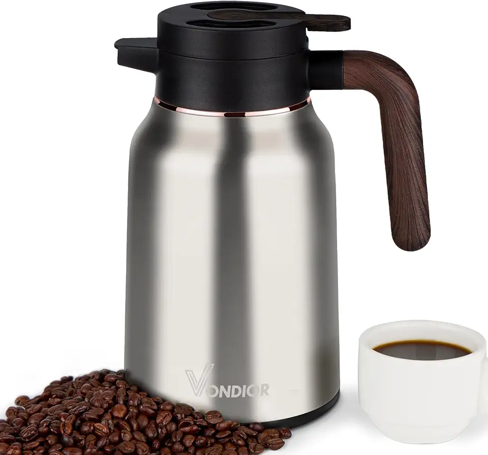 Vondior Garrafa de café 992 g/1 l - 24 horas - Dispensador térmico de bebidas quentes de aço inoxidável 304 com isolamento térmico - Garrafas térmicas de café para manter o café quente/frio