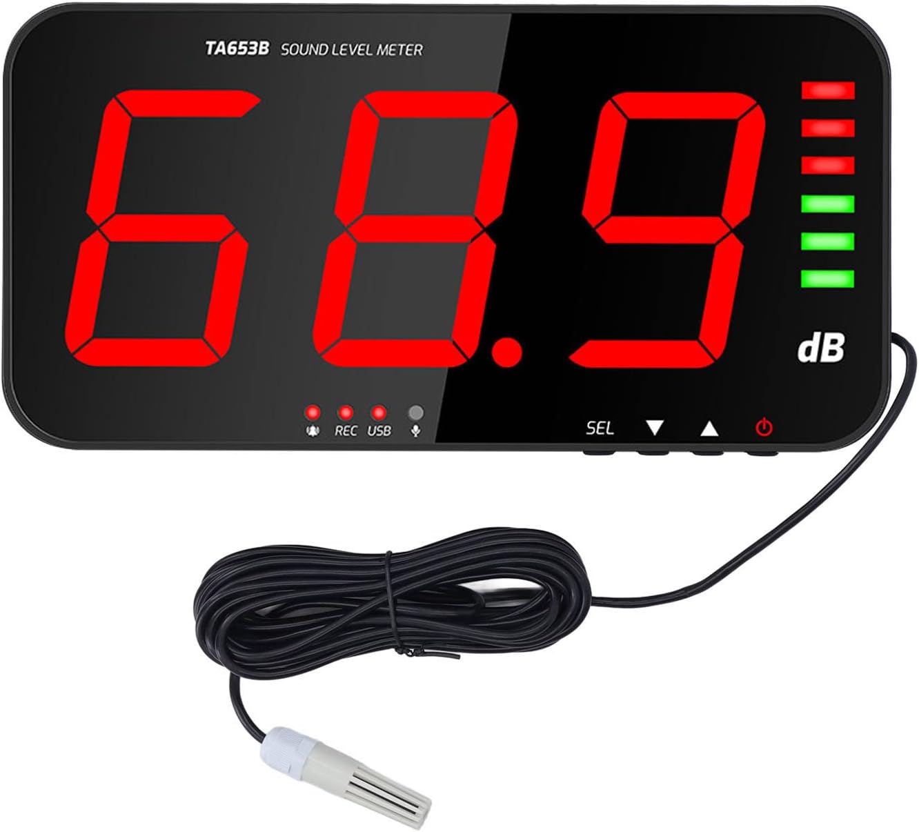 30dB130dB Messger t DC5V 1A Micro USB Dezibel Messger t TA654B 13 Zoll Bildschirm dB Anzeige LED Schallpegel Messger t Wandbehang Digital Schallpegelmesser mit Alarm f r Umgebungs Ger usch