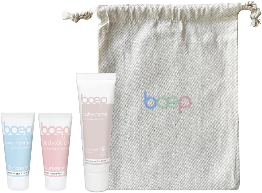 boep Gift Set - Baby on Travel - Natural Cosmetics Care Set with Baby Cream, Lotion & 2-in-1 Shampoo in Travel Sizes