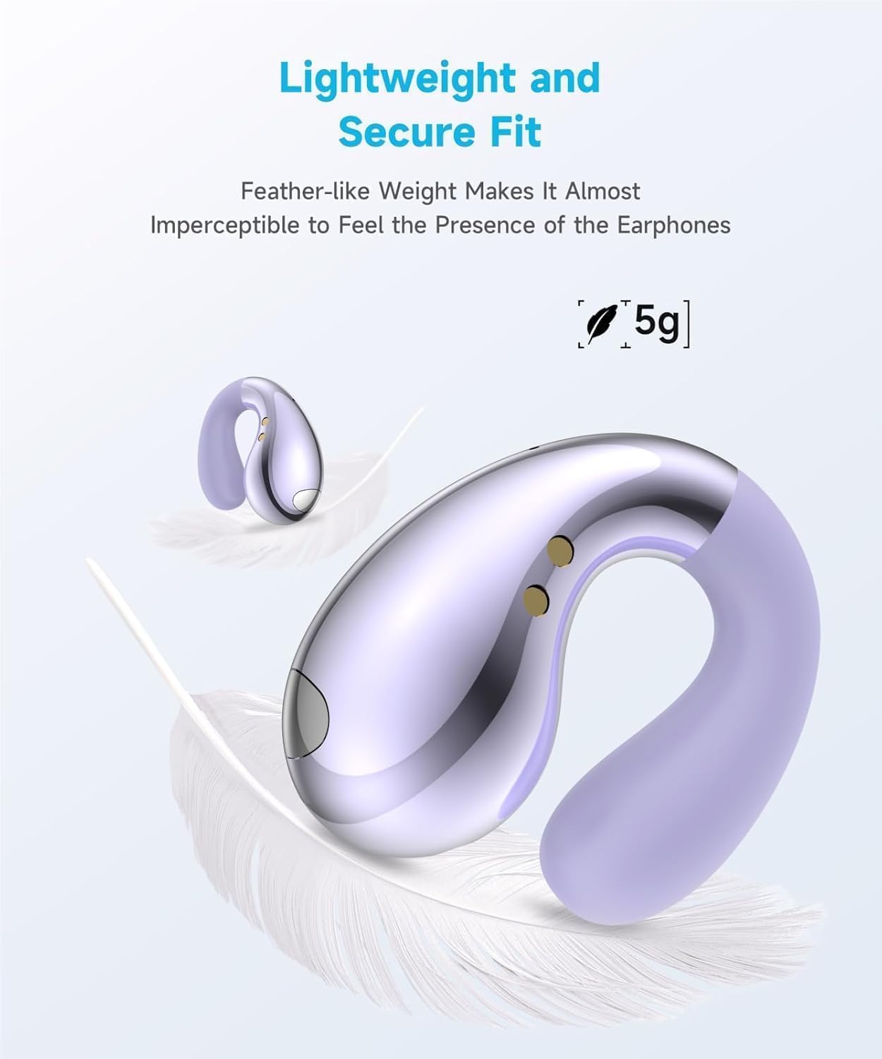 Ultra Open-Ear-Earbuds Wireless Bluetooth - Ergonomic Clip-On Earbuds, Bone Conduction Over-The-Ear Headphones with Waterproof Design and Secure Fit for Small Ears, Gloss Purple - Image 3