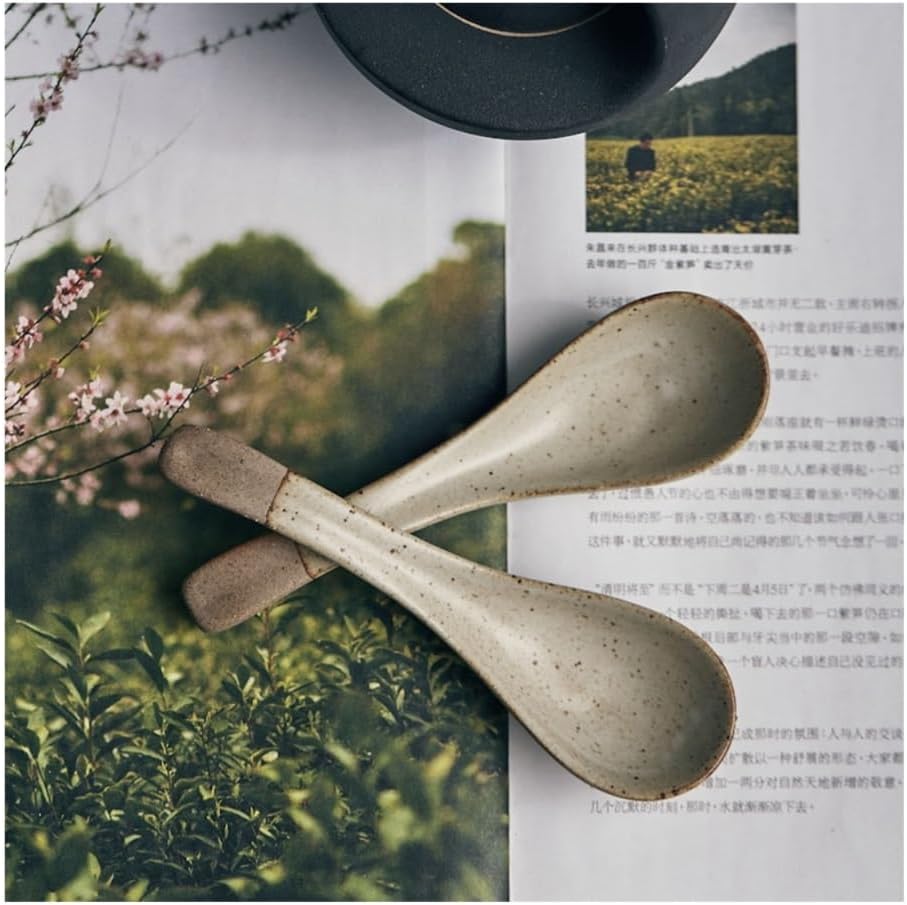 Cooking Spoons Rough Clay Vintage Spoons, Soup Spoons and Mixing Bowls for Eating Noodles