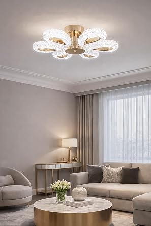 Arel 6l  Plafonyer Gold Led Avize Kristal G r n m Beyaz I k Enerji Tasarruflu Oturma Odas  Yemek Odas  [Enerji S n f  A++]