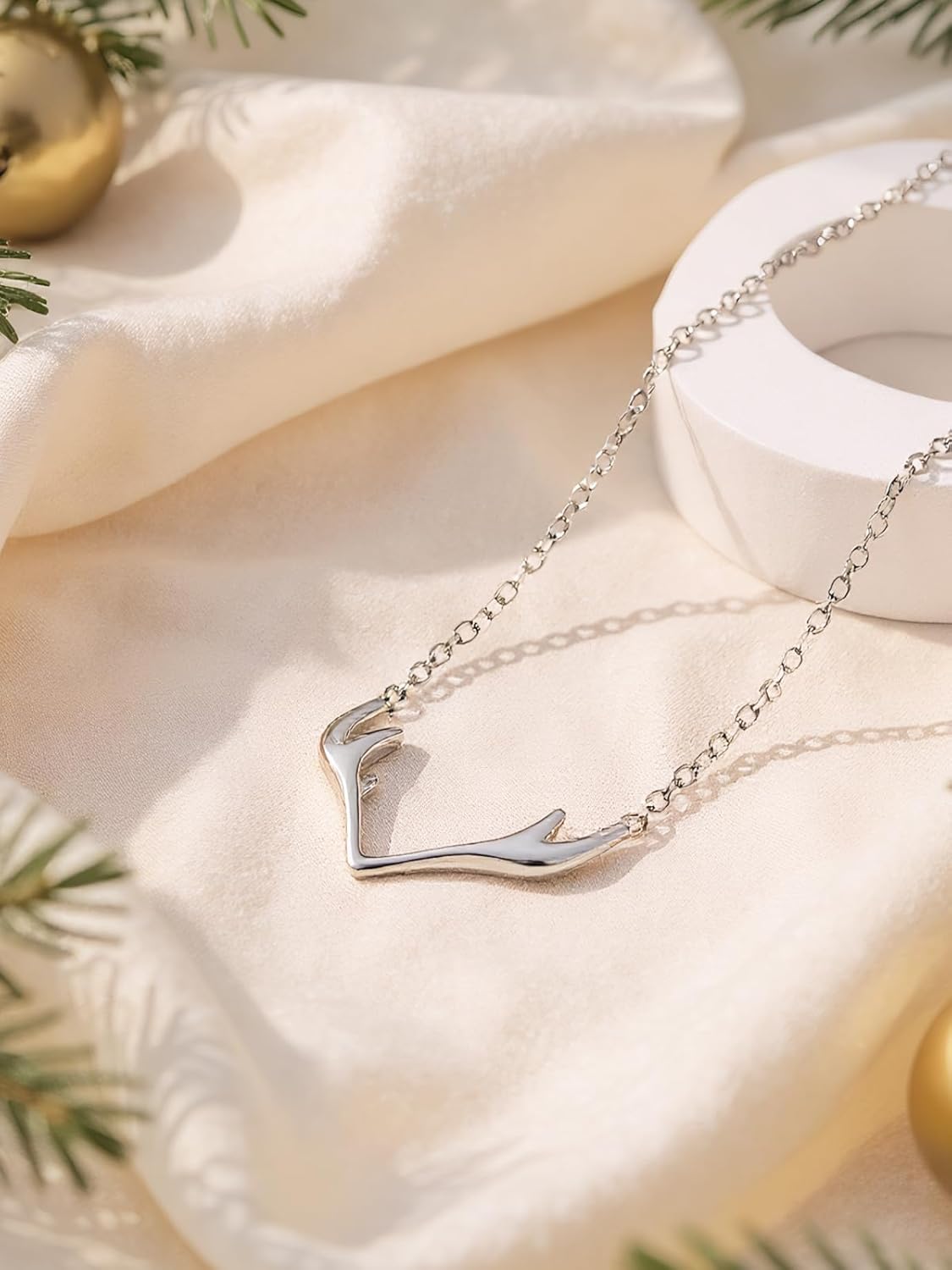 Silvora 925 Sterling Silver Deer Antler Necklace, Antler Deer Jewelry Antler Pendant Choker Birthstone Necklace Christmas Jewelry for Women - Image 5