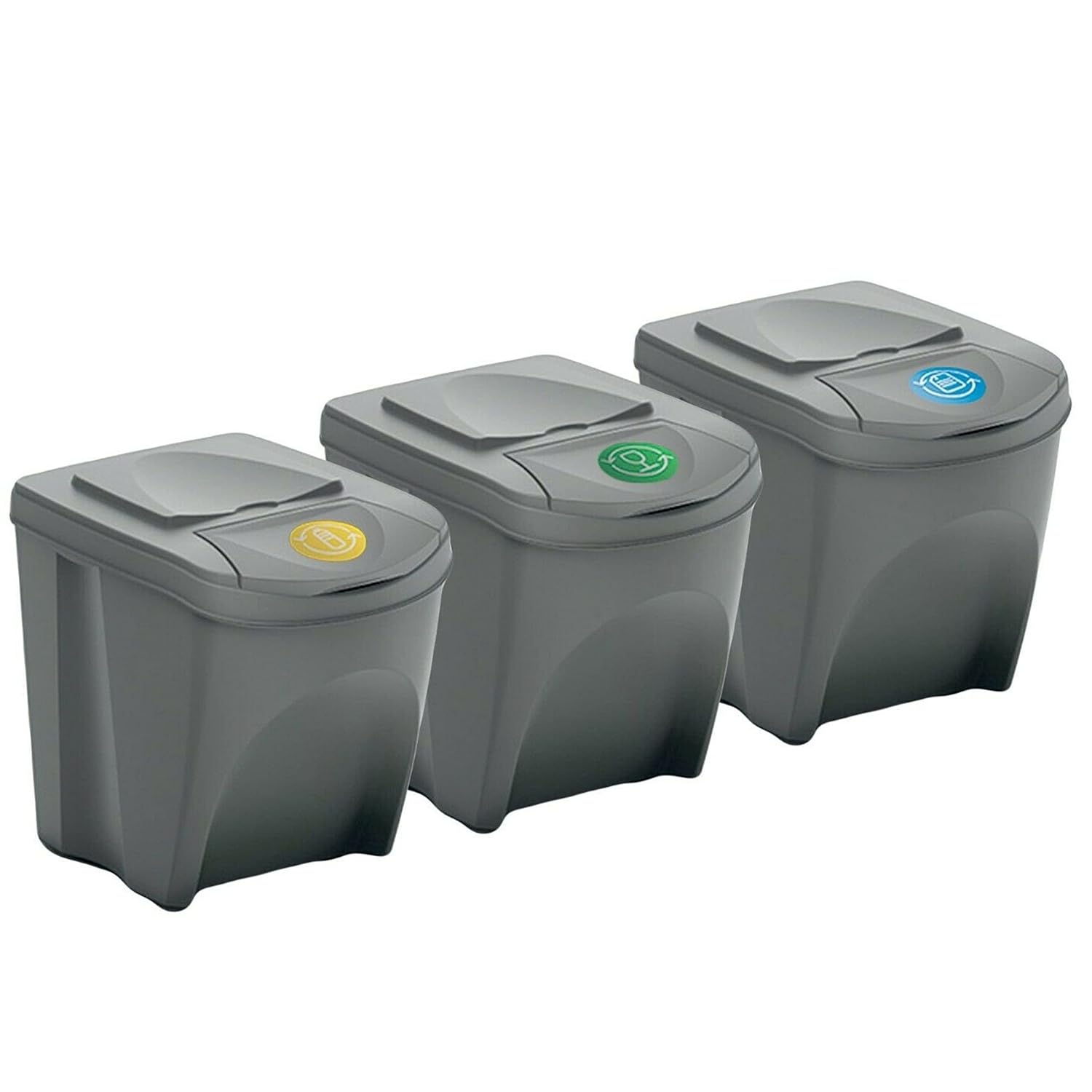 22L Open Fronted Set Of 3 Large Stackable Waste Recycling Bins With Lids Indoor Outdoor Kitchen