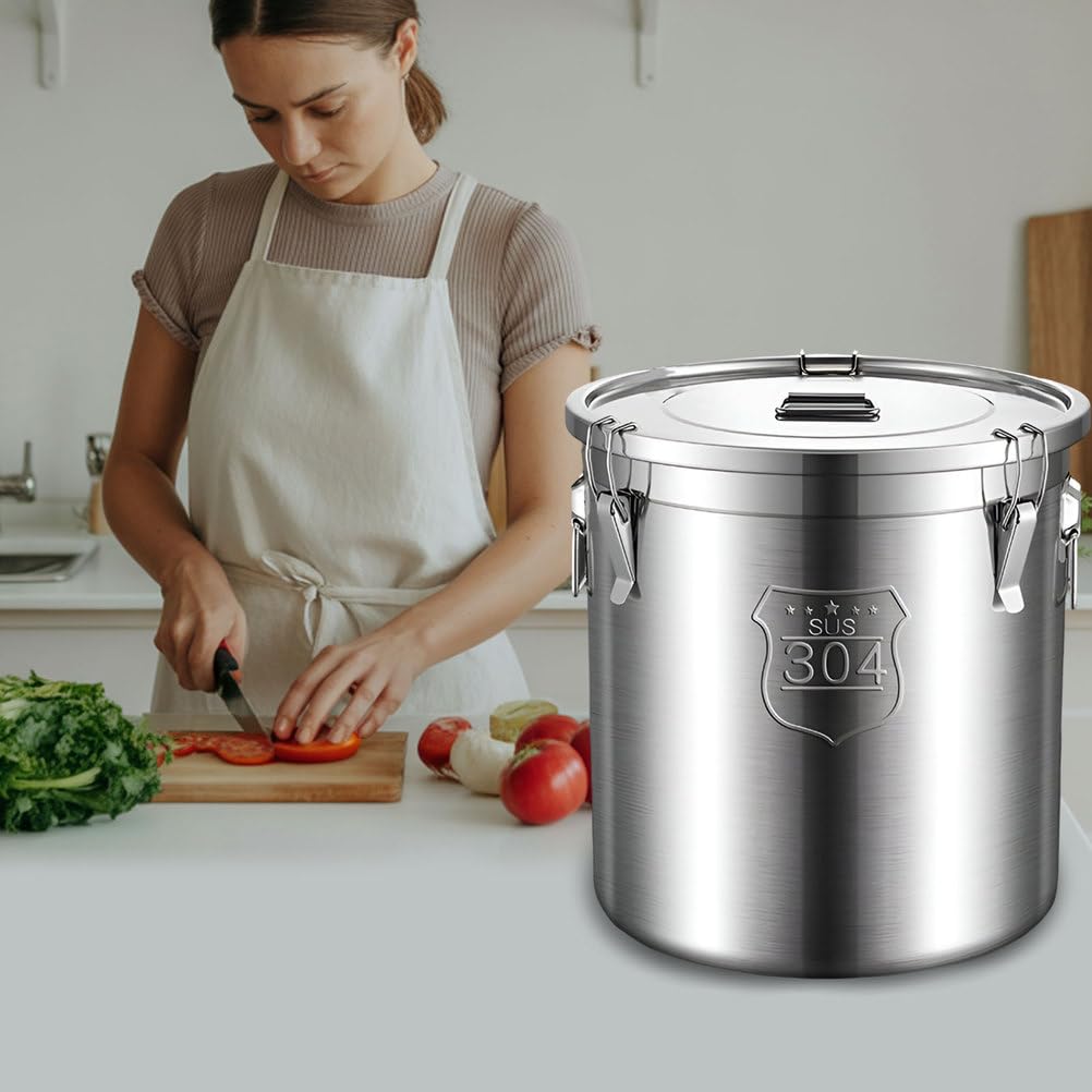 AIZYR Luftdichter Behälter Aus Edelstahl 304, Vorratsbehälter Lebensmittelbehälter Mit Deckel Transportbehälter Für Mehl, Kaffeebohnen, Zucker, Tee,25cm*25cm