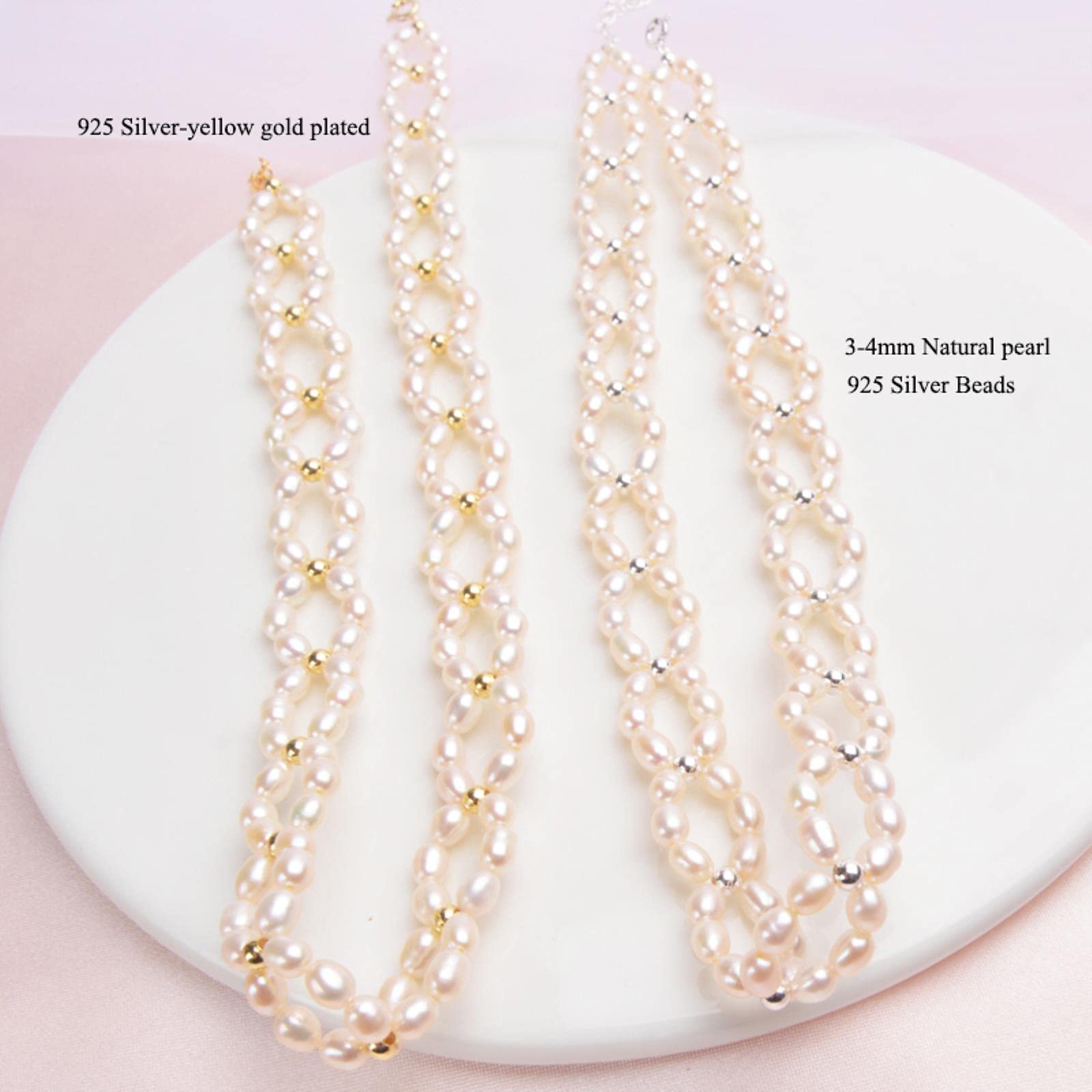 LOKILOKI Gargantilla De Perlas Naturales 925 Collares De Plata Esterlina Joyas para Mujeres 3-4 Mm Perla De Agua Dulce