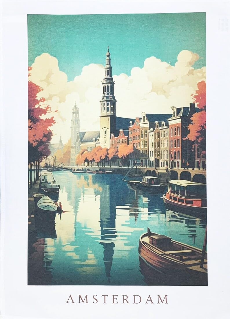 Half a Donkey The Canals of Amsterdam large cotton tea towel