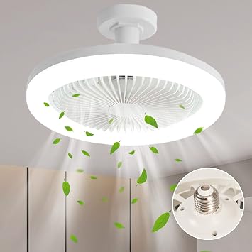 AHXIAOZN Ceiling Fan with Lights,Enclosed Low Profile Bladeless Ceiling Fan with Light,Small Mini Ceiling Fan Semi Flush MountWhite 28cm, Ceiling lamp