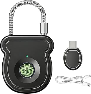 Typ C Fingerabdruck Schloss, Intelligentes Vorhängeschloss Türschloss, USB-Schlüssel & Notentriegelungscode, 0,5s Entriegelung, Anti-Diebstahl Schloss mit Fingerabdruck für Koffer Schrank Tür