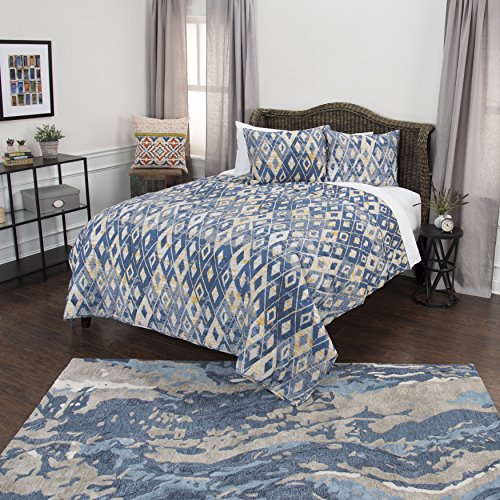 Rizzy Home Bq4590 Quilt, 90"X92", Asher-Blue #TOP2