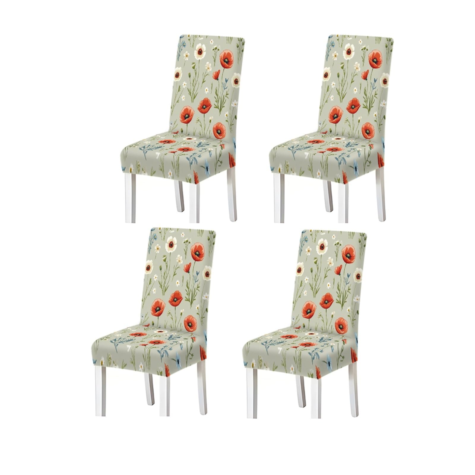 BOSUYBN Sage Green Red Poppy Wildflower Print Dining Chair Covers, Stretch Slipcovers For Home Kitchen Dining Room Party, 2/4/6PCS Furniture Protectors for Home Dining Room(4PCSChair cover)