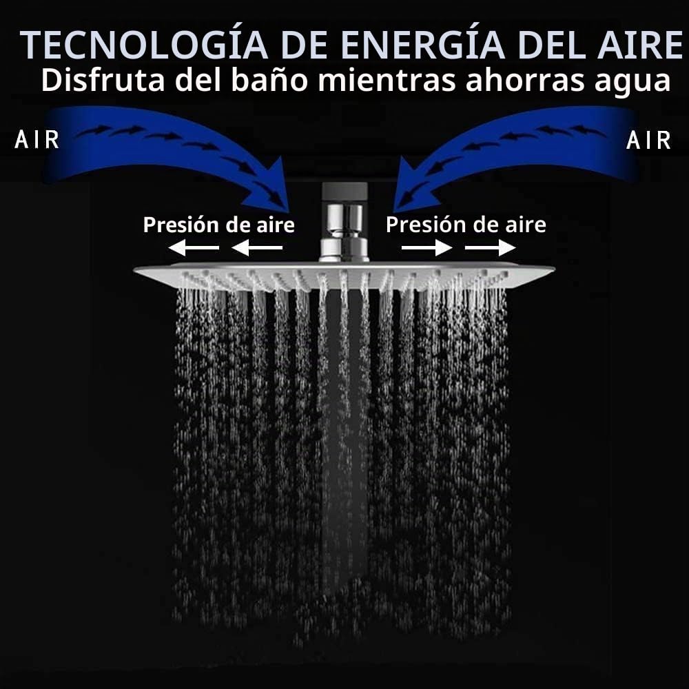 Rociador para Ducha Cuadrado, Alcachofa de Ducha de Acero Inoxidable, cabezal ducha lluvia grande, Plata, 12 Pulgadas, Diámetro de 30 cm