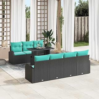 Garten Lounge Set 8-teilig Poly Rattan Schwarz 100 x 55 x 73 cm Modular Outdoor Sitzgruppe mit Glasplatte & abnehmbaren Kissen Modernes Balkon Möbel für Terrasse Garten