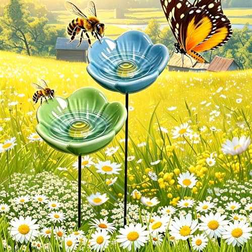 Abreuvoir à fleurs pour le jardin, abreuvoir à insectes, abreuvoir d'eau, fleur de jardin, cadeau, gamelle pour miel, distributeurs, extérieur, cour, terrasse (2 pièces)