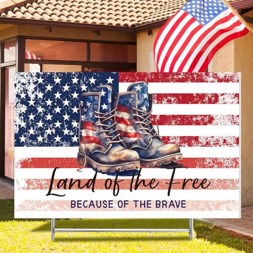 Kigeli Veterans Day Patriotic Yard Sign with Stakes, Freedom Boots